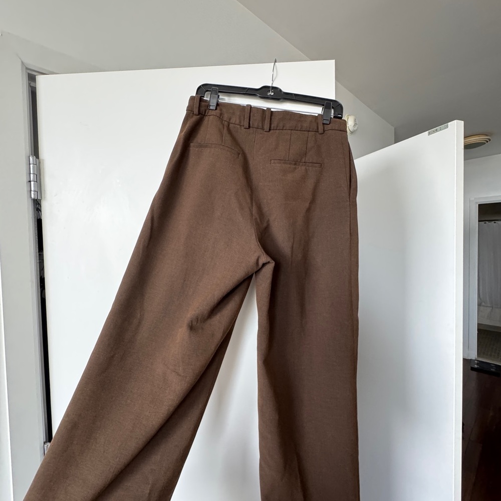 Babaton Pleated Wide Leg Brown Pants High-Waisted - Picture 4 of 13